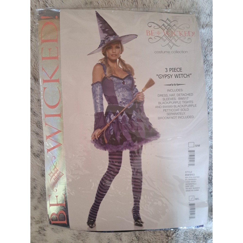 Be Wicked Gypsy Witch Costume 3 Piece Set Purple Black size Womens M/L NEW